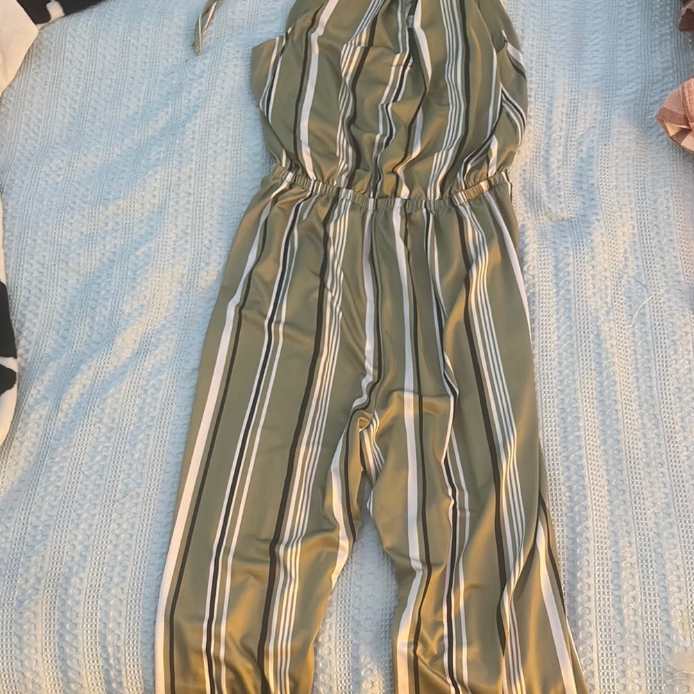 Just Be Olive Striped Jumpsuit